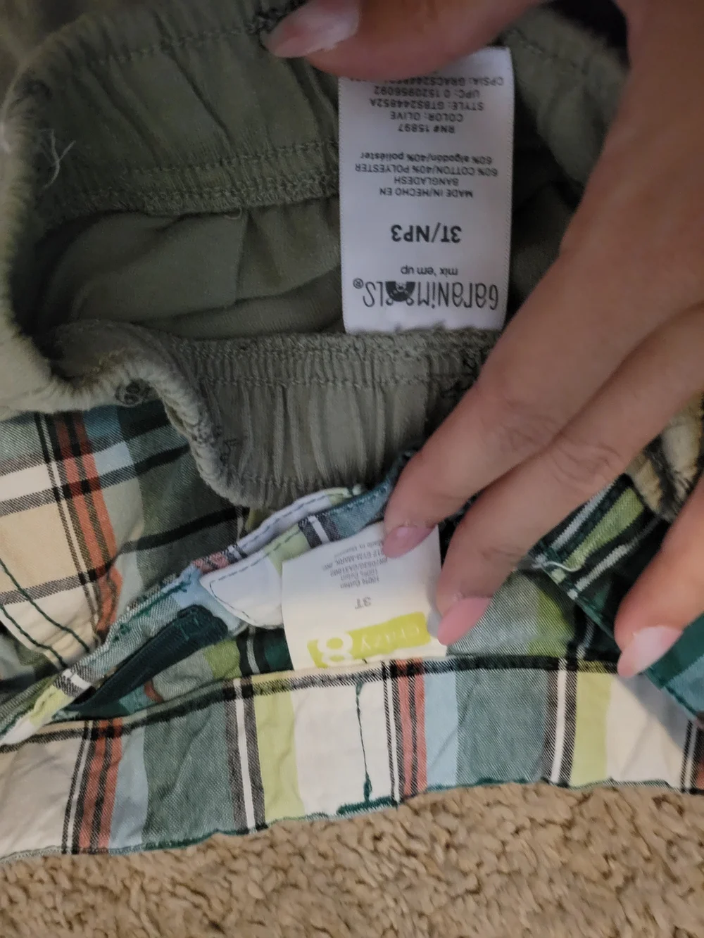 Old Navy Boys Mixed Shorts Pack - Green Plaid, Olive Print, Gray, Black, Navy